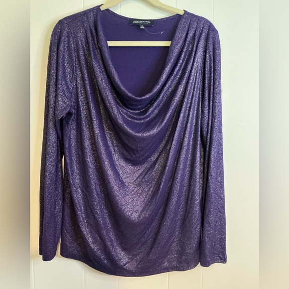 Jones New York Purple Metallic Cowl Neck Top Long Sleeve Blouse Size 1X - Picture 1 of 4